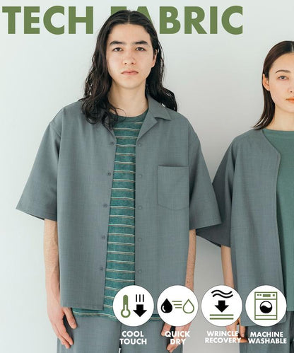 速乾材料 舒適版型 開領襯衫 短袖 亞麻風