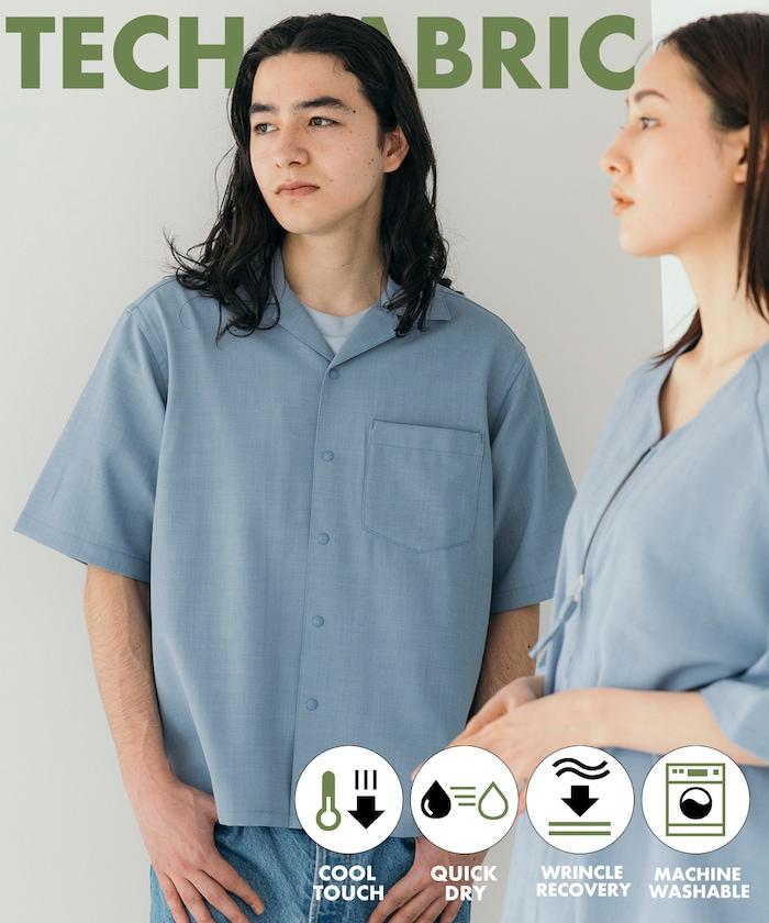 速乾材料 舒適版型 開領襯衫 短袖 亞麻風