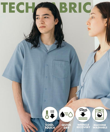 速乾材料 舒適版型 開領襯衫 短袖 亞麻風