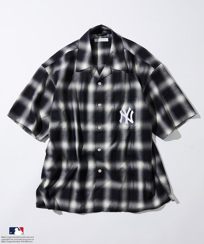 聯名 MLB 短袖 格紋襯衫