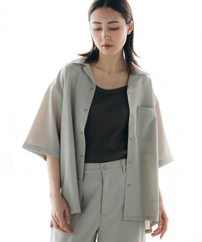 速乾材料 舒適版型 開領襯衫 短袖 亞麻風