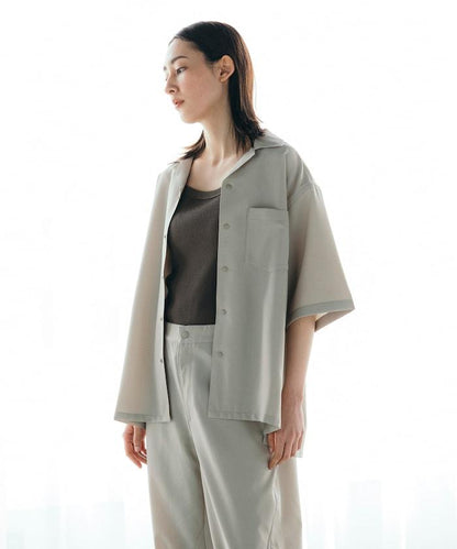 速乾材料 舒適版型 開領襯衫 短袖 亞麻風