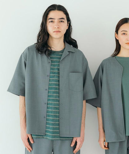 速乾材料 舒適版型 開領襯衫 短袖 亞麻風
