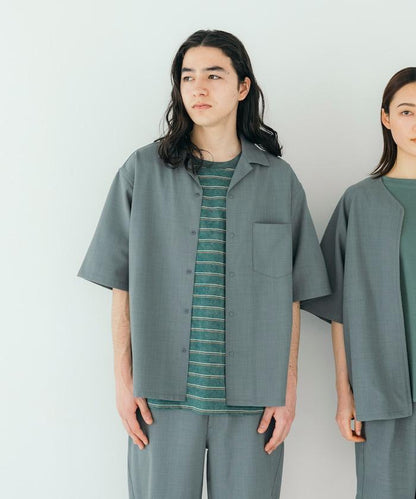 速乾材料 舒適版型 開領襯衫 短袖 亞麻風