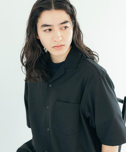 速乾材料 舒適版型 開領襯衫 短袖 亞麻風