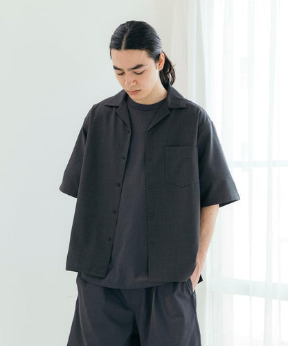 速乾材料 舒適版型 開領襯衫 短袖 亞麻風