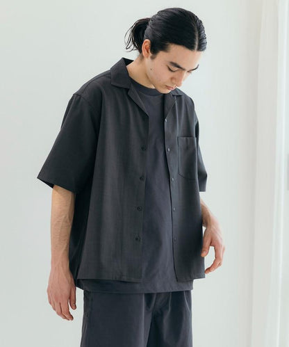 速乾材料 舒適版型 開領襯衫 短袖 亞麻風