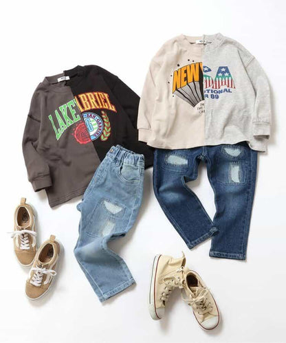 損傷修身牛仔褲 10分褲