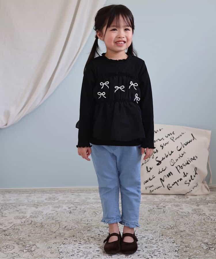 珍珠蝴蝶結拼接上衣