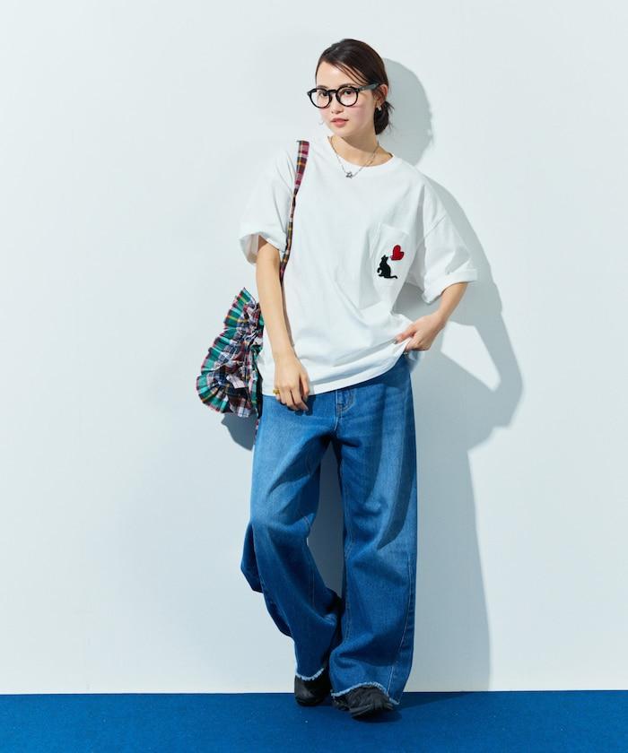 大尺寸 印花裝飾 圓領 帶口袋T恤