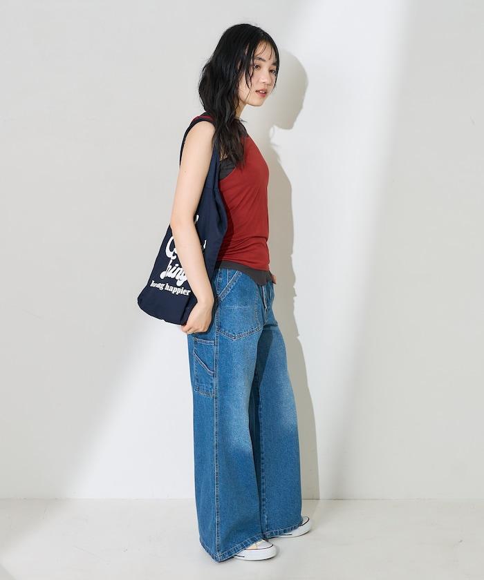 交叉裝飾繪畫寬鬆褲