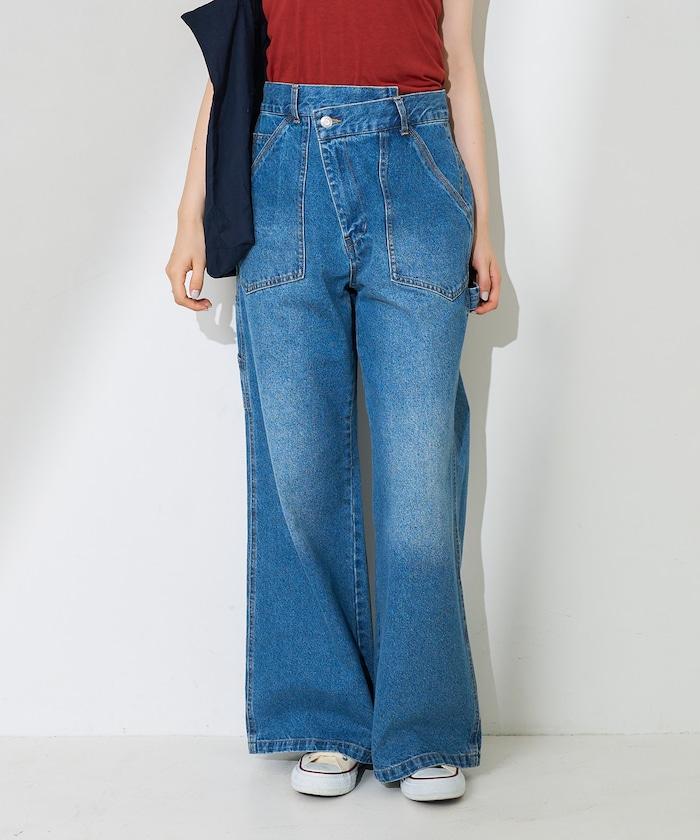 交叉裝飾繪畫寬鬆褲