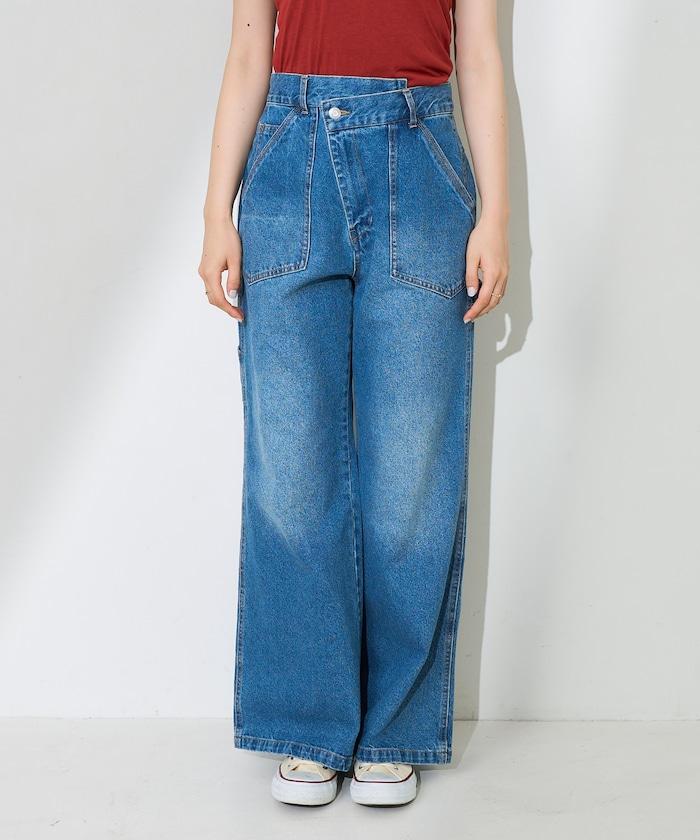 交叉裝飾繪畫寬鬆褲