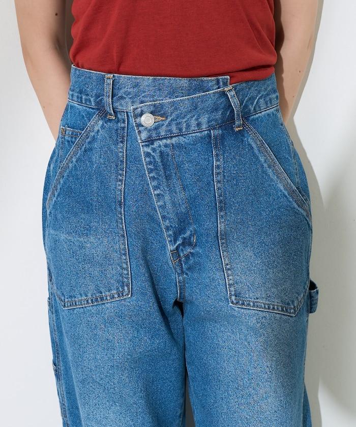 交叉裝飾繪畫寬鬆褲