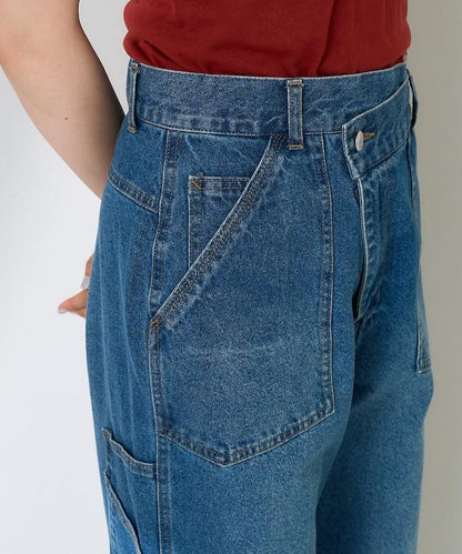 交叉裝飾繪畫寬鬆褲