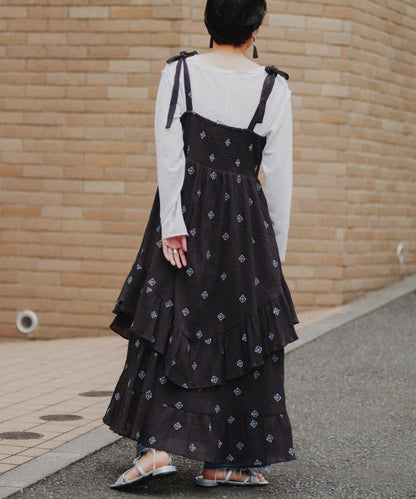 【aguni】刺繡層疊吊帶連衣裙