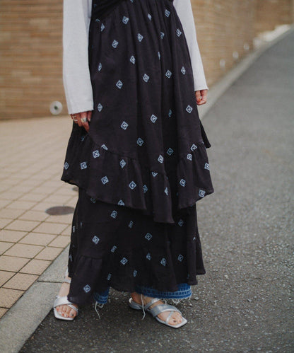 【aguni】刺繡層疊吊帶連衣裙