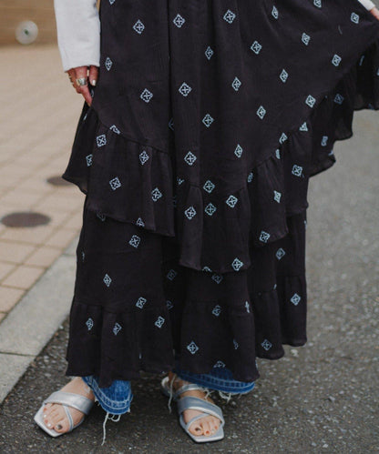 【aguni】刺繡層疊吊帶連衣裙