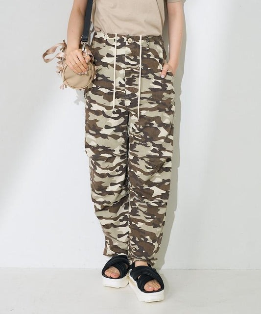 一洗迷彩圖案褲子/迷彩寬鬆褲