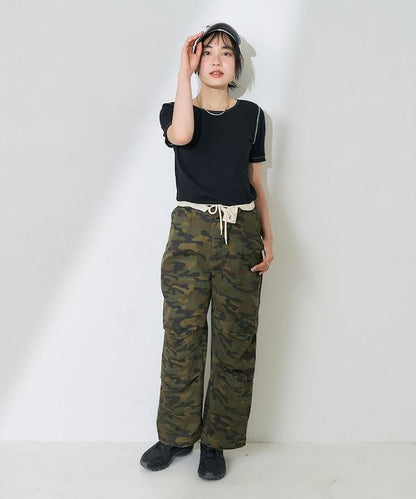 一洗迷彩圖案褲子/迷彩寬鬆褲