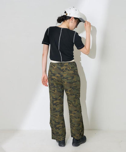 一洗迷彩圖案褲子/迷彩寬鬆褲