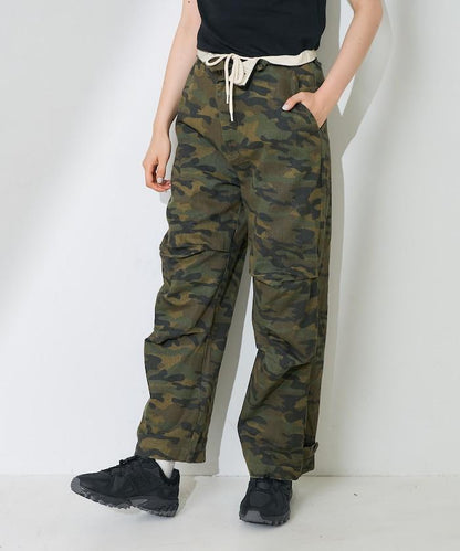 一洗迷彩圖案褲子/迷彩寬鬆褲