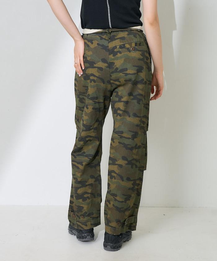 一洗迷彩圖案褲子/迷彩寬鬆褲