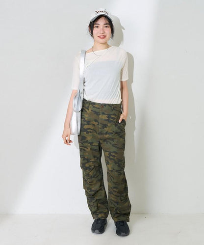 一洗迷彩圖案褲子/迷彩寬鬆褲