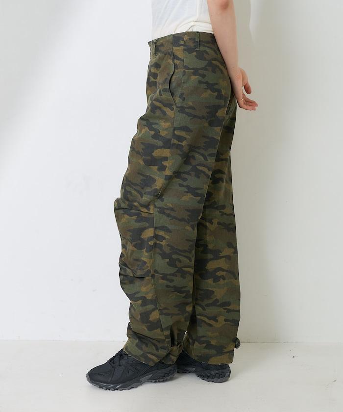 一洗迷彩圖案褲子/迷彩寬鬆褲