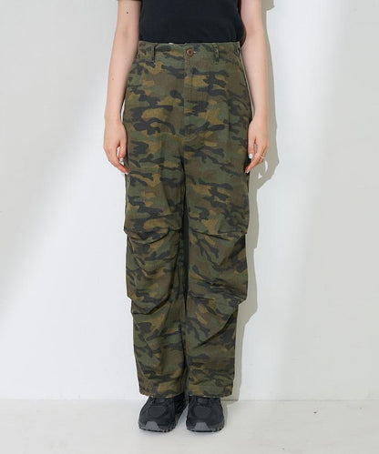 一洗迷彩圖案褲子/迷彩寬鬆褲