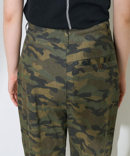 一洗迷彩圖案褲子/迷彩寬鬆褲