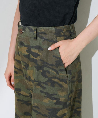 一洗迷彩圖案褲子/迷彩寬鬆褲