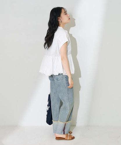 下襬氣球袖法式長袖束腰連衣裙