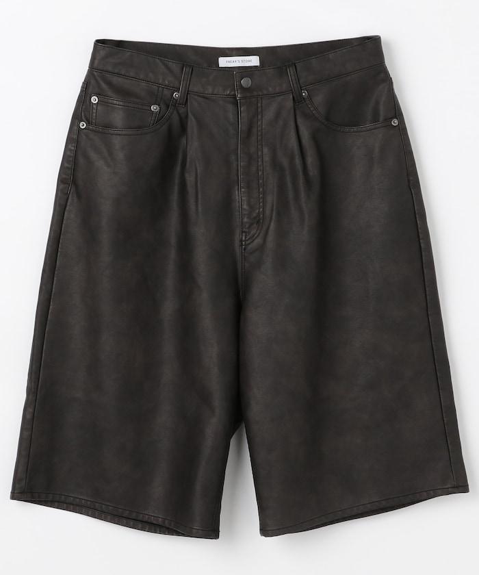 復古風格仿皮寬鬆短褲