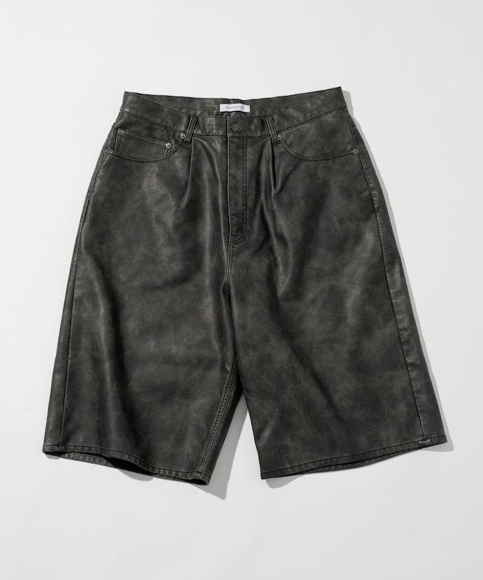 復古風格仿皮寬鬆短褲