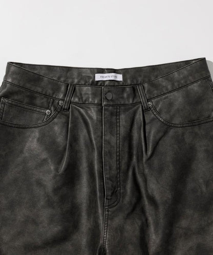 復古風格仿皮寬鬆短褲