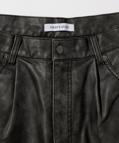 復古風格仿皮寬鬆短褲