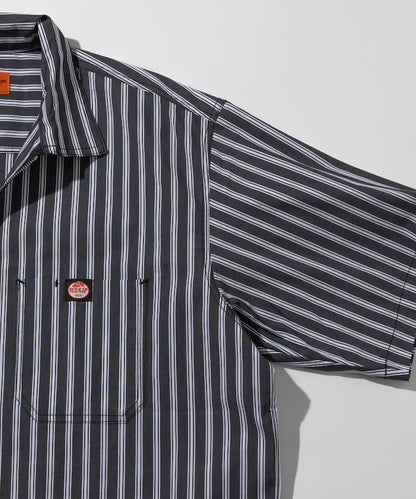 聯名 輕鬆版型 半拉鍊 單標誌 短袖工作襯衫 條紋 格子