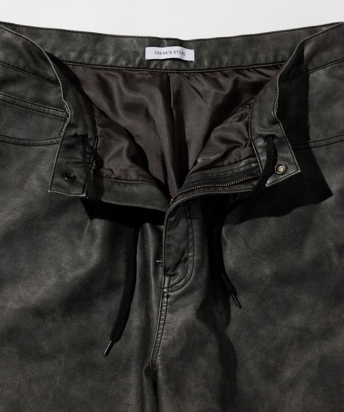 復古風格仿皮寬鬆短褲