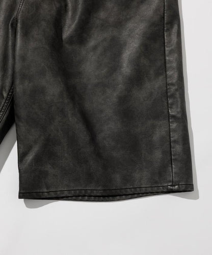 復古風格仿皮寬鬆短褲