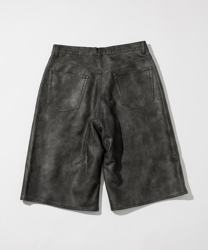 復古風格仿皮寬鬆短褲