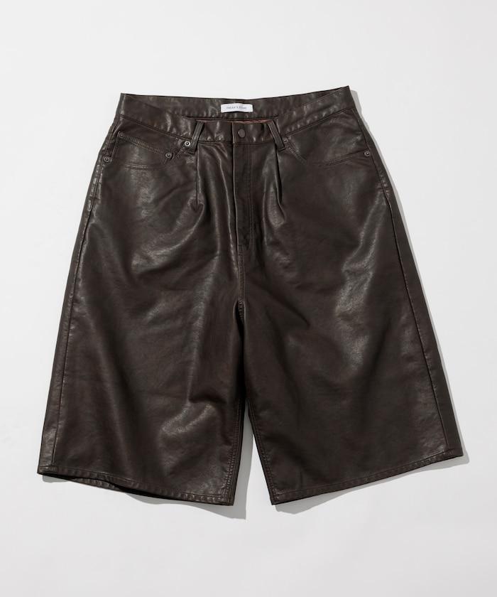 復古風格仿皮寬鬆短褲