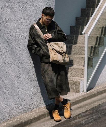 復古風格仿皮寬鬆短褲