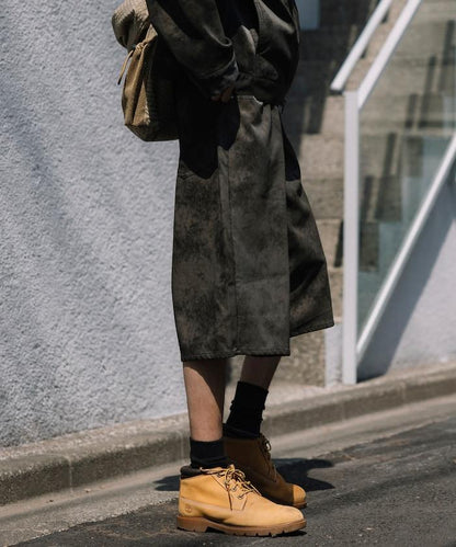 復古風格仿皮寬鬆短褲