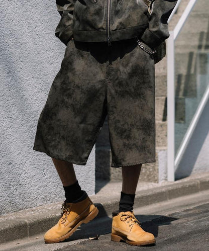 復古風格仿皮寬鬆短褲