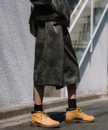 復古風格仿皮寬鬆短褲