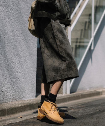 復古風格仿皮寬鬆短褲