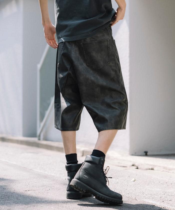 復古風格仿皮寬鬆短褲