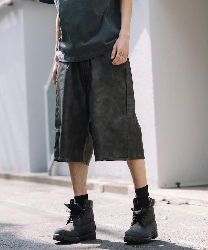 復古風格仿皮寬鬆短褲