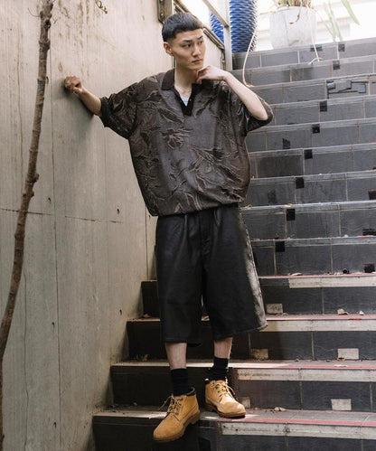 復古風格仿皮寬鬆短褲